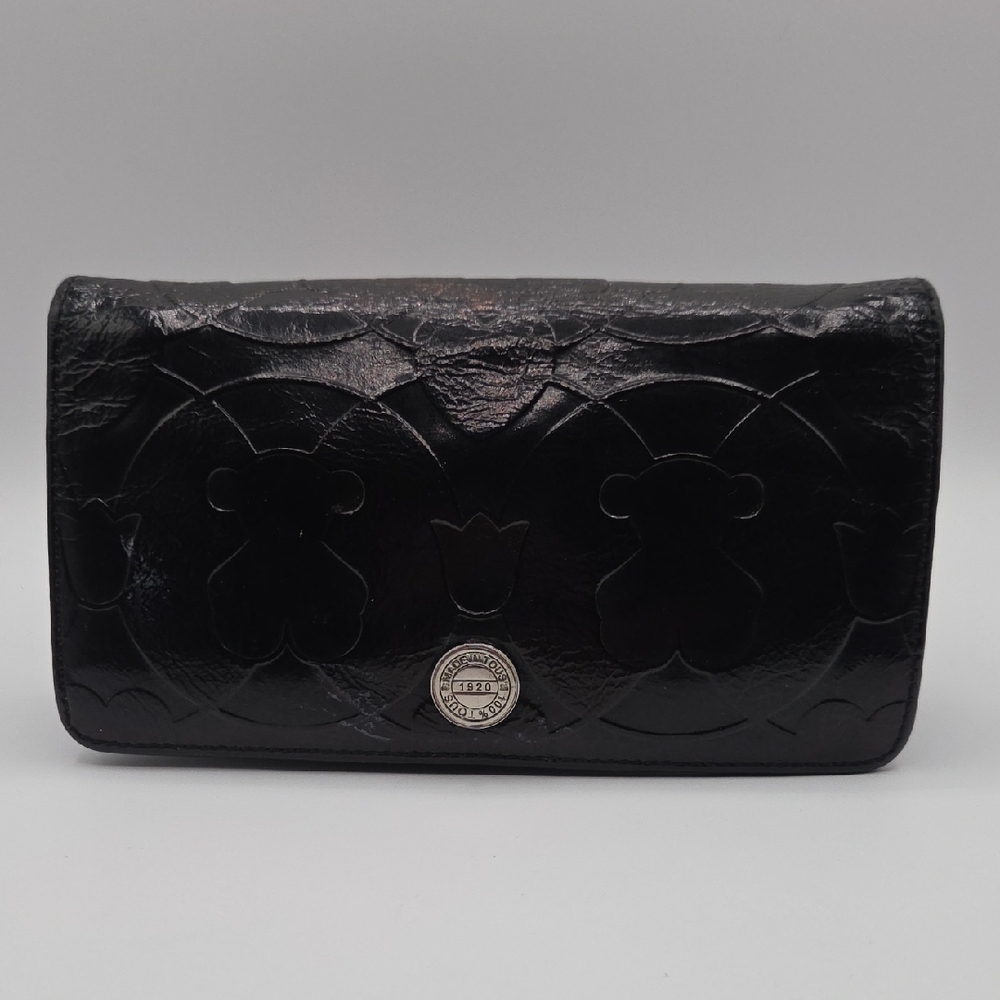 Tous Black Signature Bear Embossed Patent Leather XL Wallet